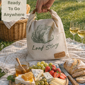 Sourdough Whisper LOAF STORY natural linen with vegan leather trim adds kitchen style.