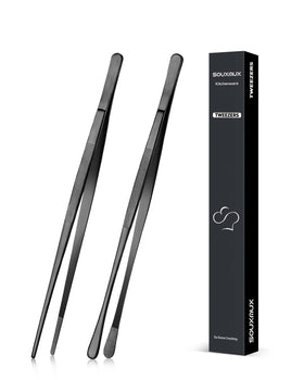 SouxMux 2Pcs 10-inch tweezers with blunt and fine tips for precise plating.