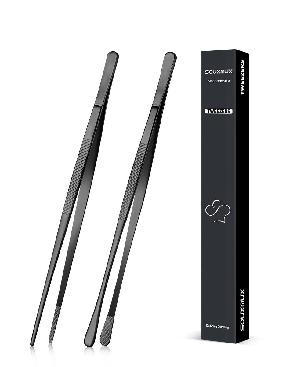 SouxMux 2Pcs 10-inch tweezers with blunt and fine tips for precise plating.