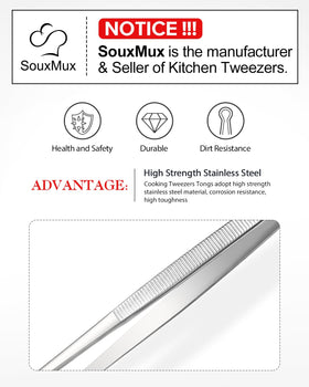 SouxMux tweezers grooved handle provides non-slip grip in greasy kitchens