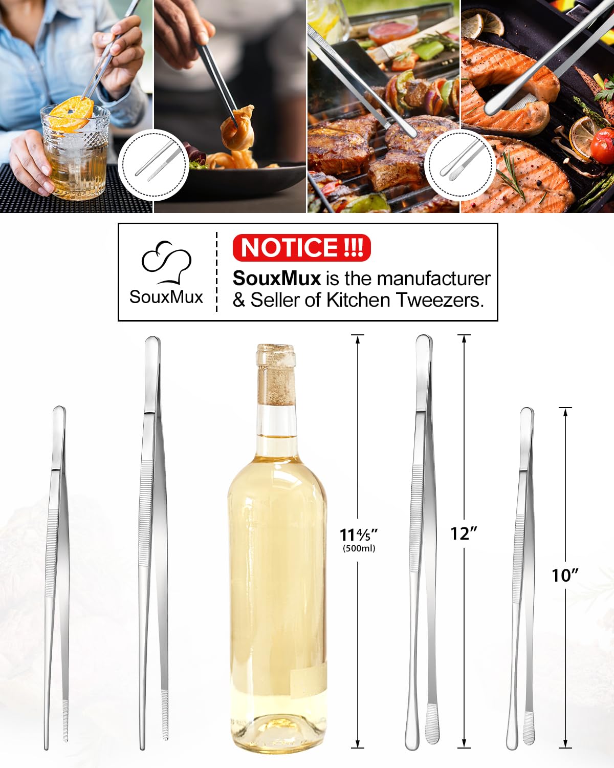 SouxMux tweezers serrated teeth grip securely during cooking