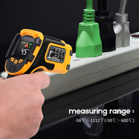 Red laser guides precise aiming during cooking and repairs.