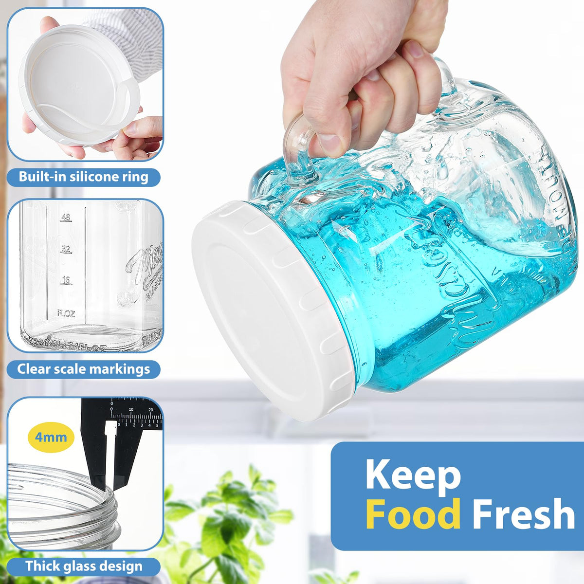 Sovietiep airtight glass mason jar close-up highlights seal quality for fresh, dry ingredients.