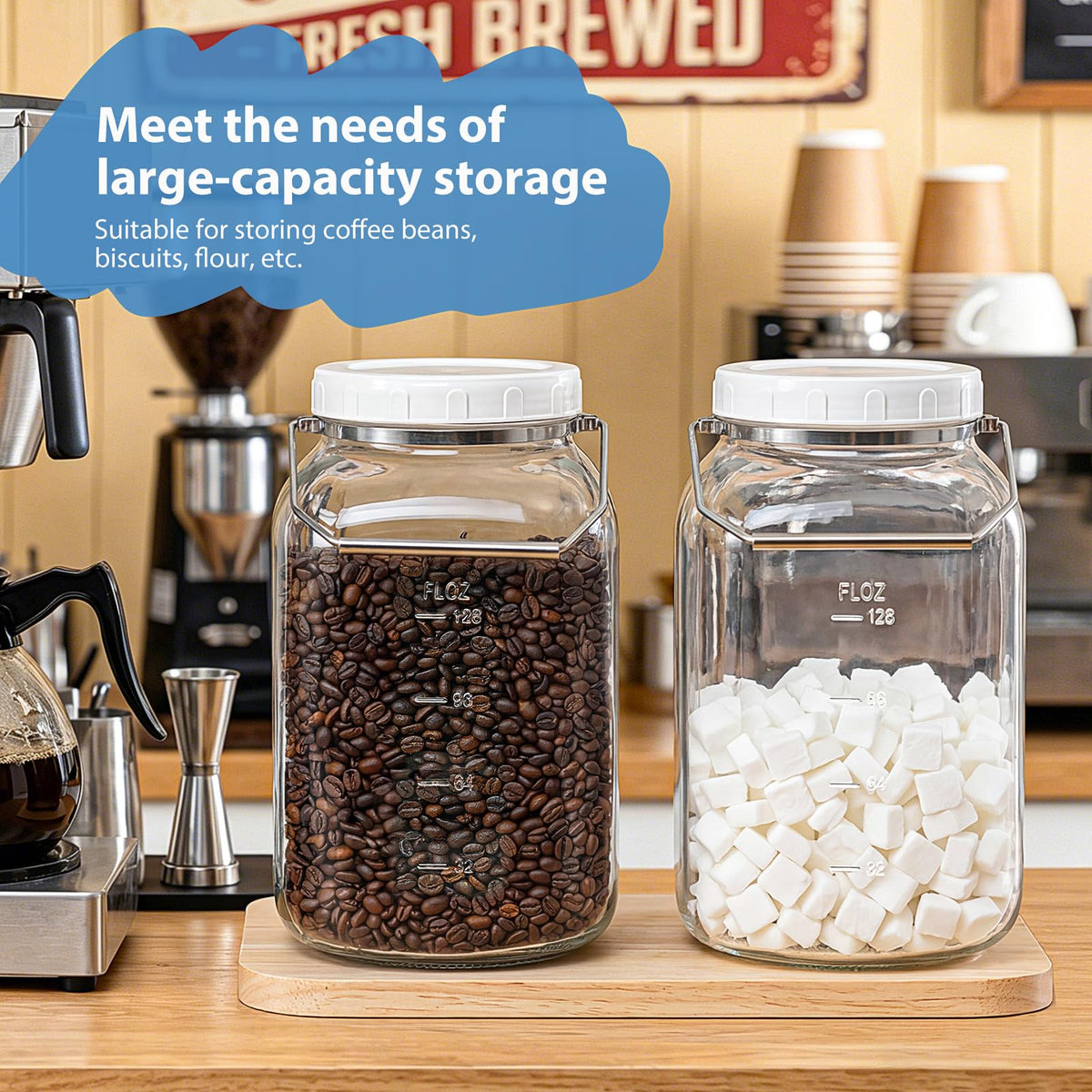 Sovietiep sturdy handle design glass jar provides secure grip when full.