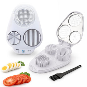 SOVIX 3-in-1 egg slicer slices hard-boiled eggs evenly for salads.