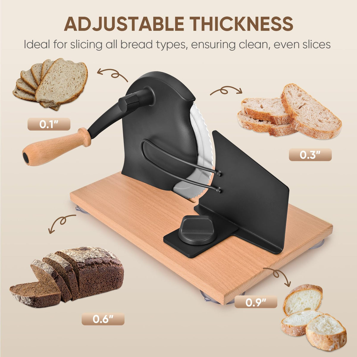 SOWKIPE bread slicer adjustable thickness knob for precise slices