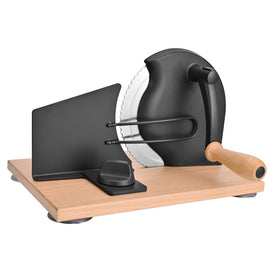 SOWKIPE manual bread slicer with hand crank on counter for steady slicing