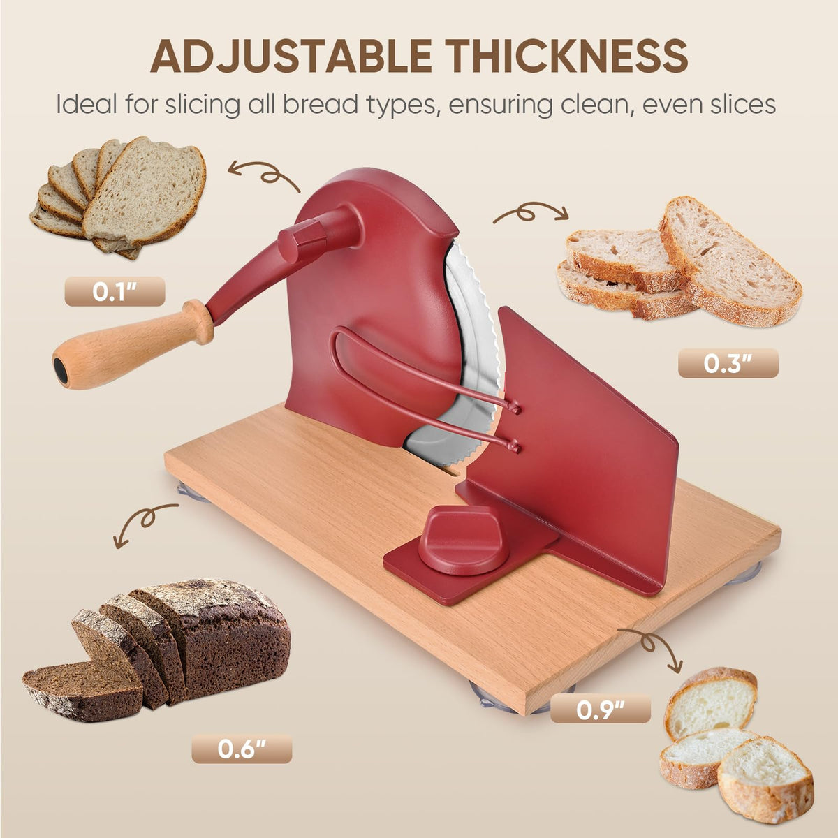 SOWKIPE bread slicer with metal guide keeps slices aligned for clean cuts