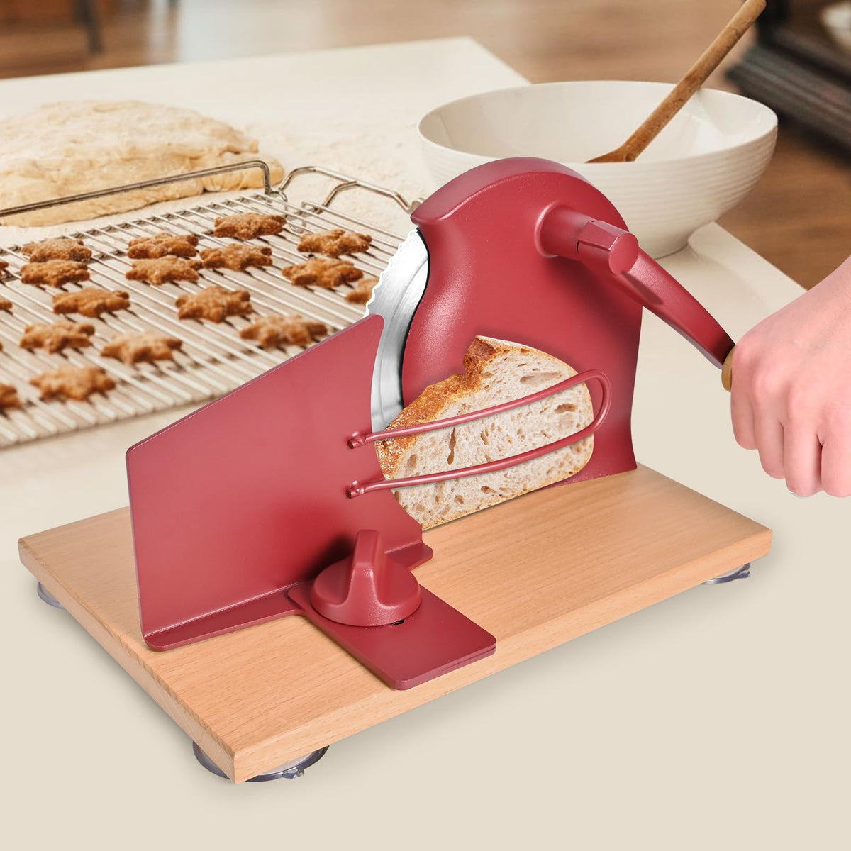 SOWKIPE bread slicer versatile for soft loaves and crusty baguettes