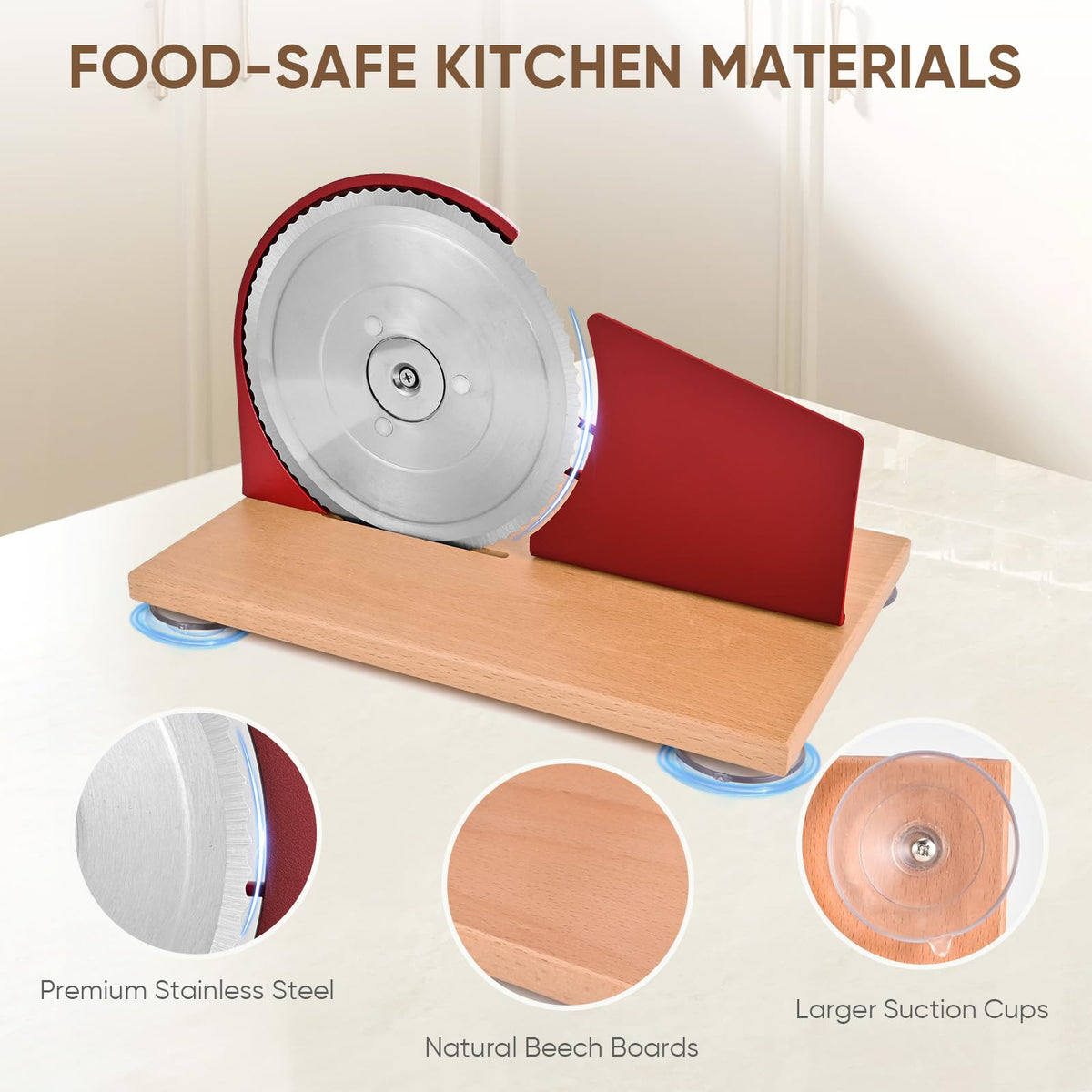 SOWKIPE bread slicer wooden base with suction cups prevents movement