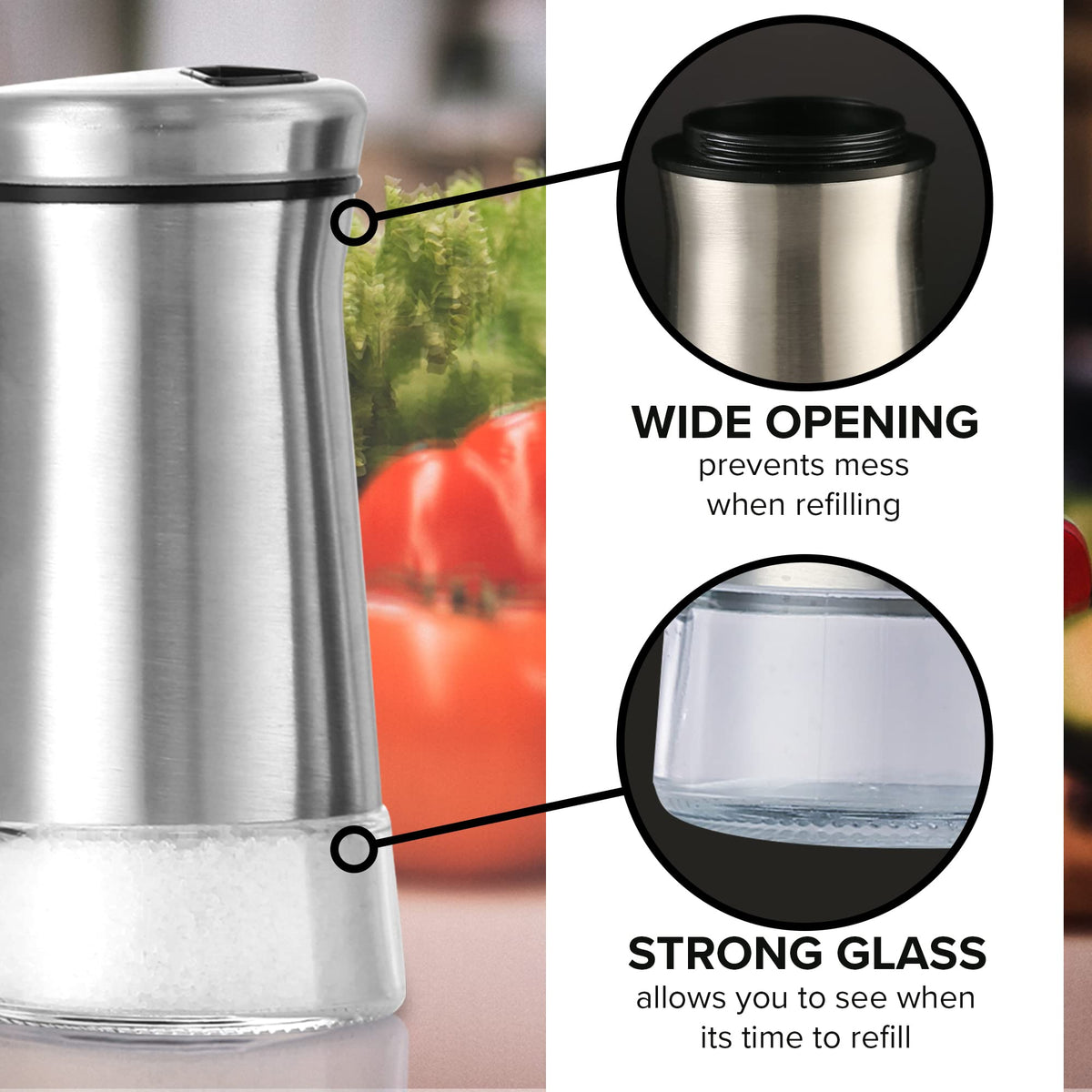 SP HOME GOODS silver spice dispensers ready for table or kitchen counter.