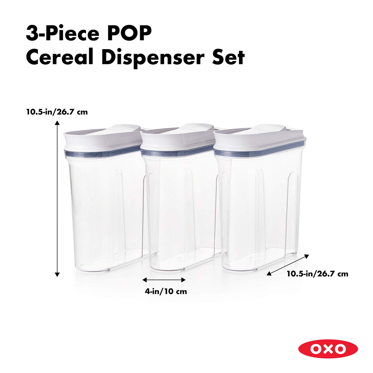 OXO Good Grips POP cereal dispensers space-saving design on countertop.