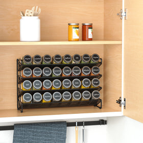SpaceAid 32-glass spice jars maintain freshness with airtight lids for longer shelf life.