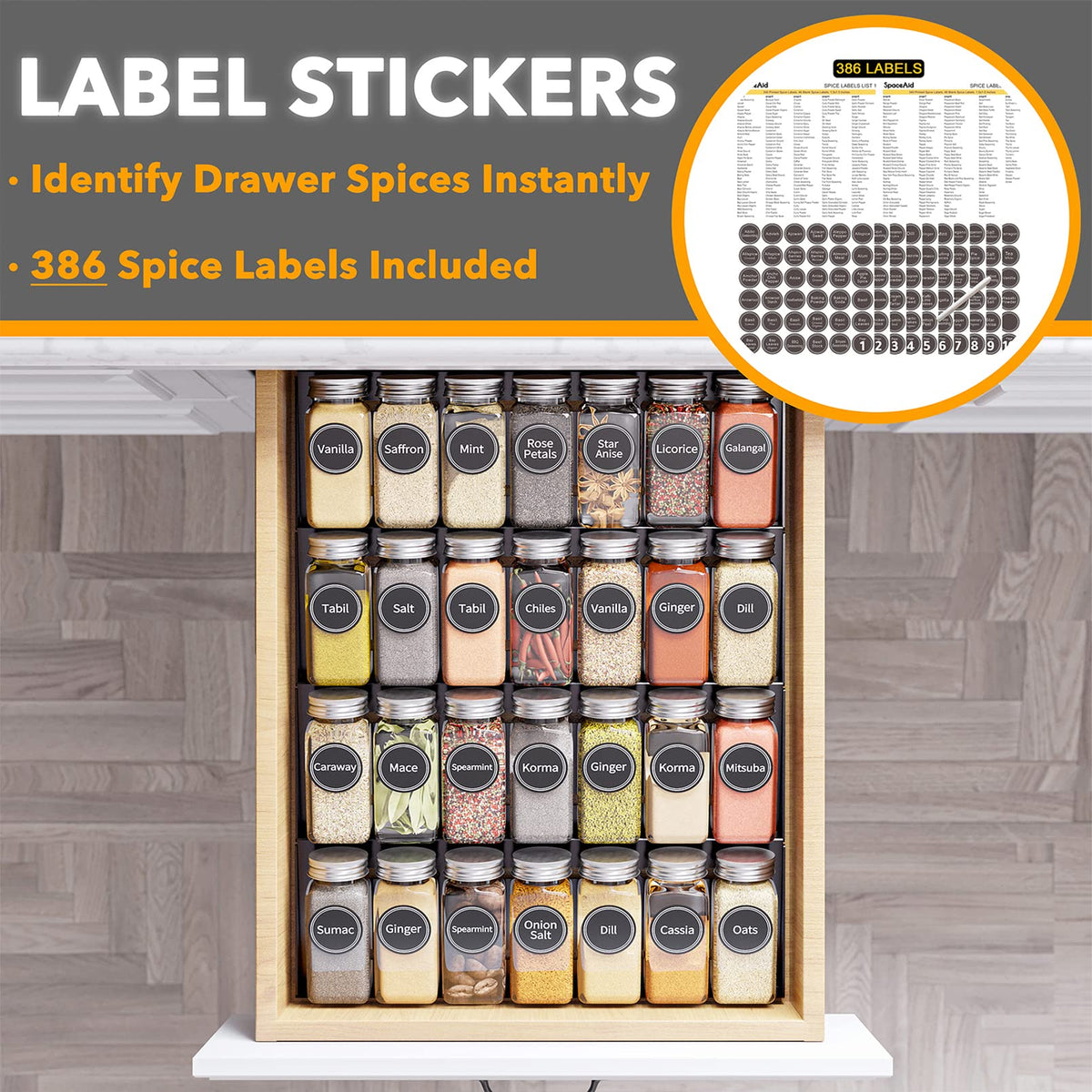 SpaceAid four-tier tray angled view highlights efficient layer design for grabbing spices fast.