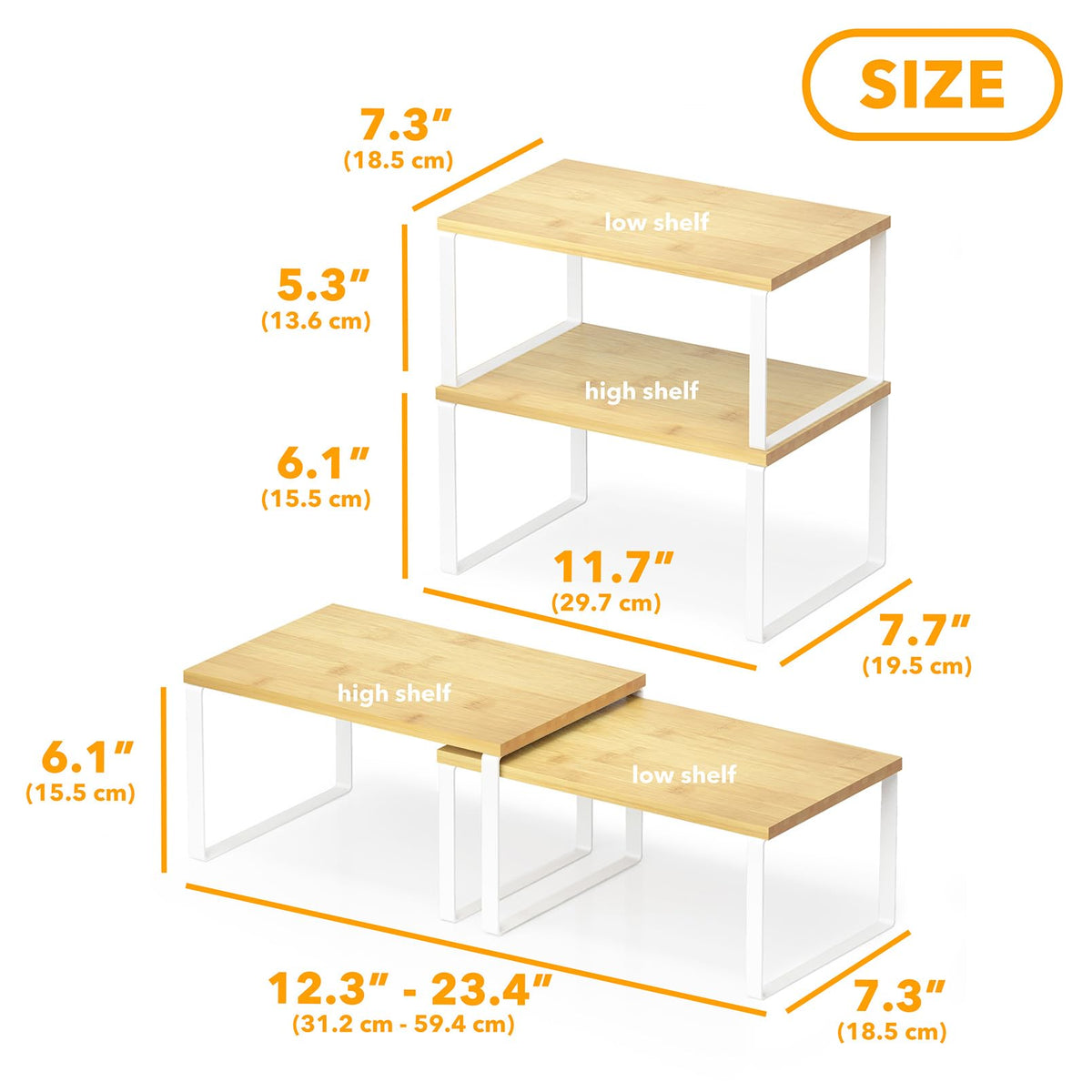SpaceAid adjustable and stackable shelves adapting to different spaces