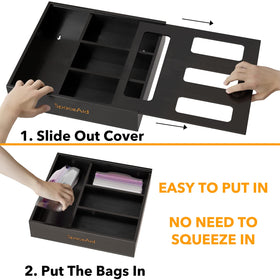 SpaceAid assembled box fits in most drawers for versatile bag storage