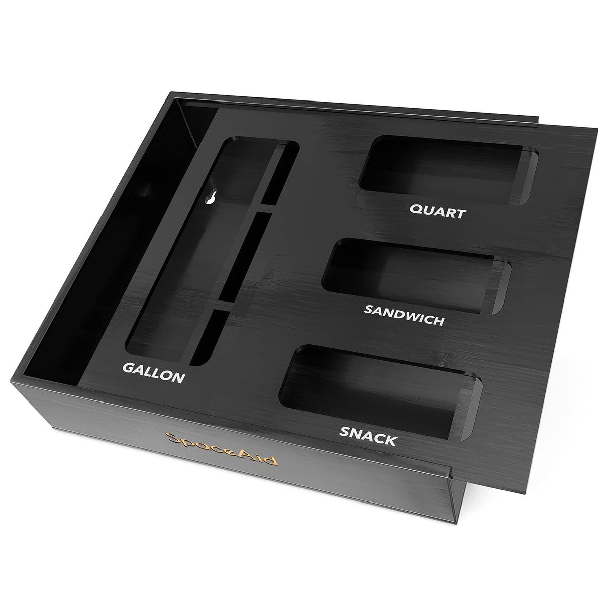 SpaceAid bamboo bag organizer in four-slot front view for neat drawer storage