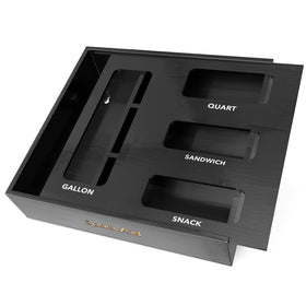 SpaceAid bamboo bag organizer in four-slot front view for neat drawer storage