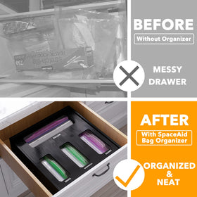 SpaceAid bag organizer compatible with gallon bags keeps kitchen drawers orderly