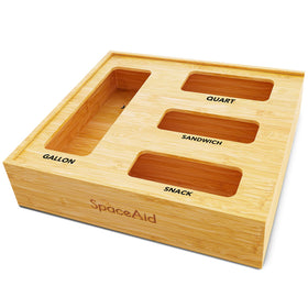 SpaceAid bag storage organizer in a kitchen drawer keeps bags neat.