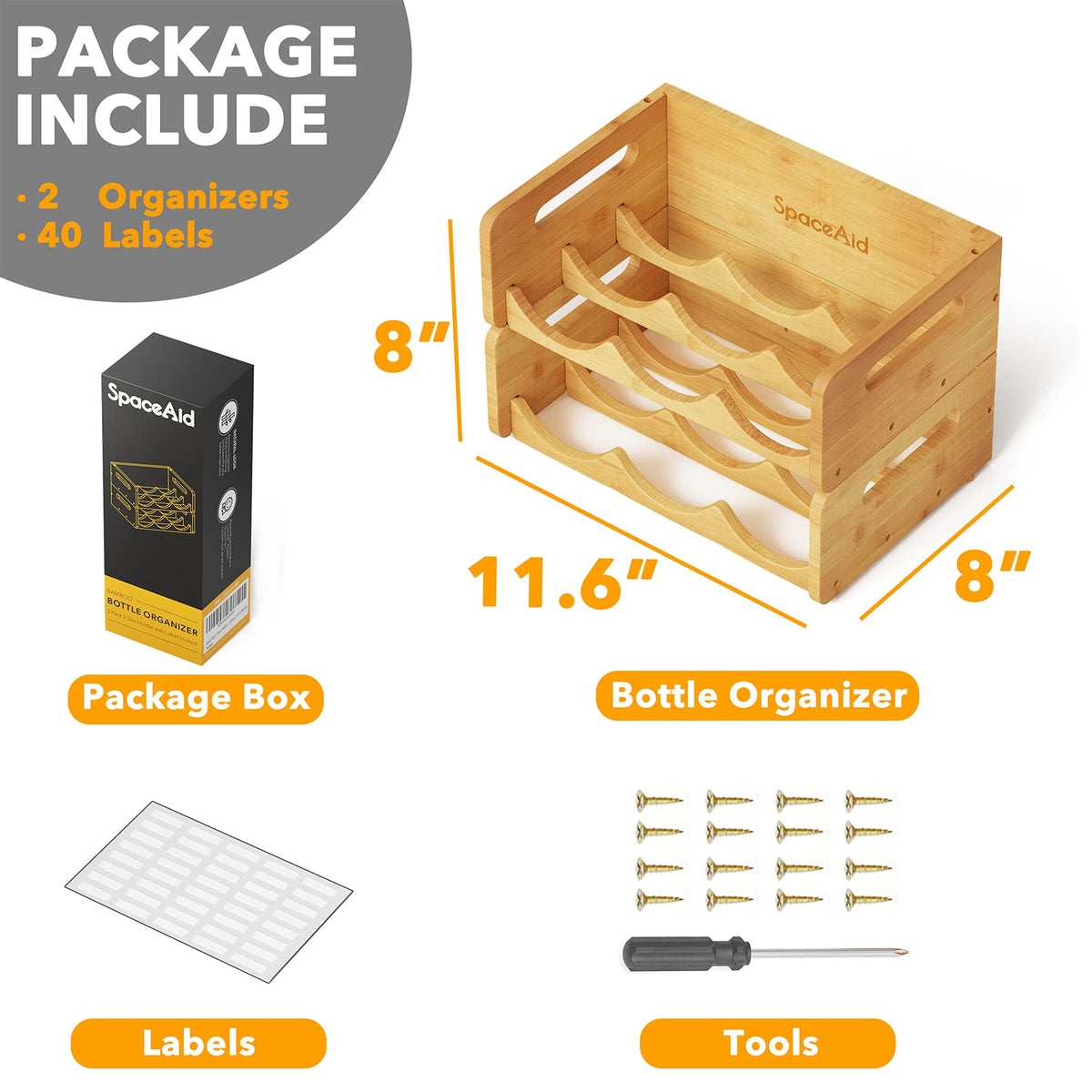 SpaceAid bamboo bottle organizer easy-assembly saves time with simple setup.