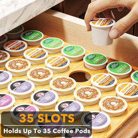 SpaceAid bamboo pod organizer placed inside a kitchen drawer.