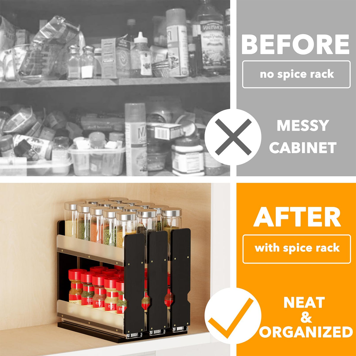 SpaceAid Bamboo pull-out spice rack with 3 drawers for compact storage