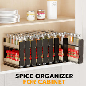 SpaceAid Bamboo pull-out spice rack includes easy-assembly hardware