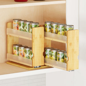 SpaceAid bamboo pull-out spice rack shown in a cabinet, smooth glide for organized storage