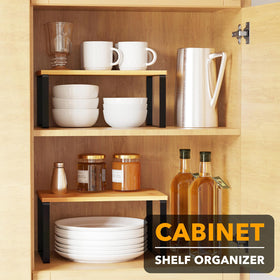 SpaceAid bamboo shelves with metal frame save vertical space for jars.