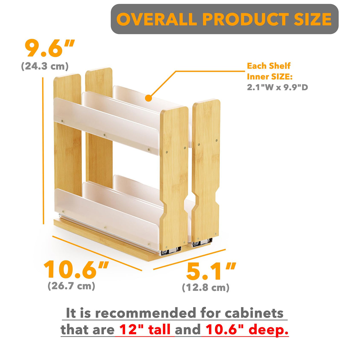 SpaceAid bamboo spice organizer with full-extension rails enables complete access.
