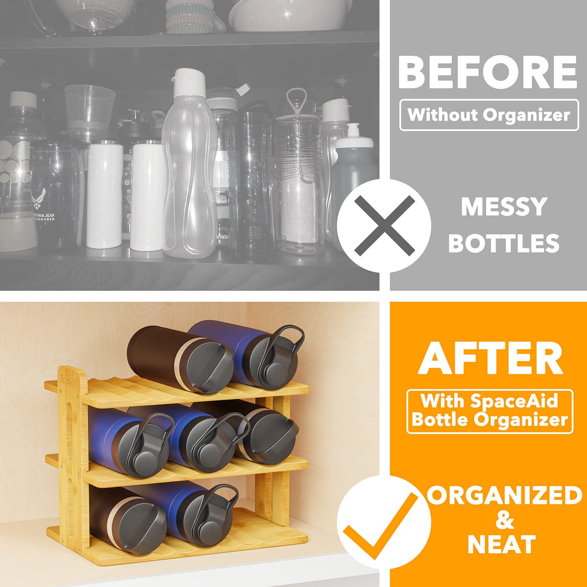 SpaceAid label-front panel helps identify bottles at a glance