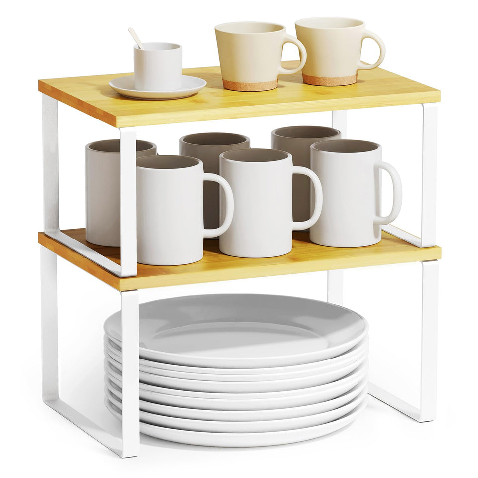 SpaceAid cabinet shelf organizers 2-pack on counter for neat, accessible storage