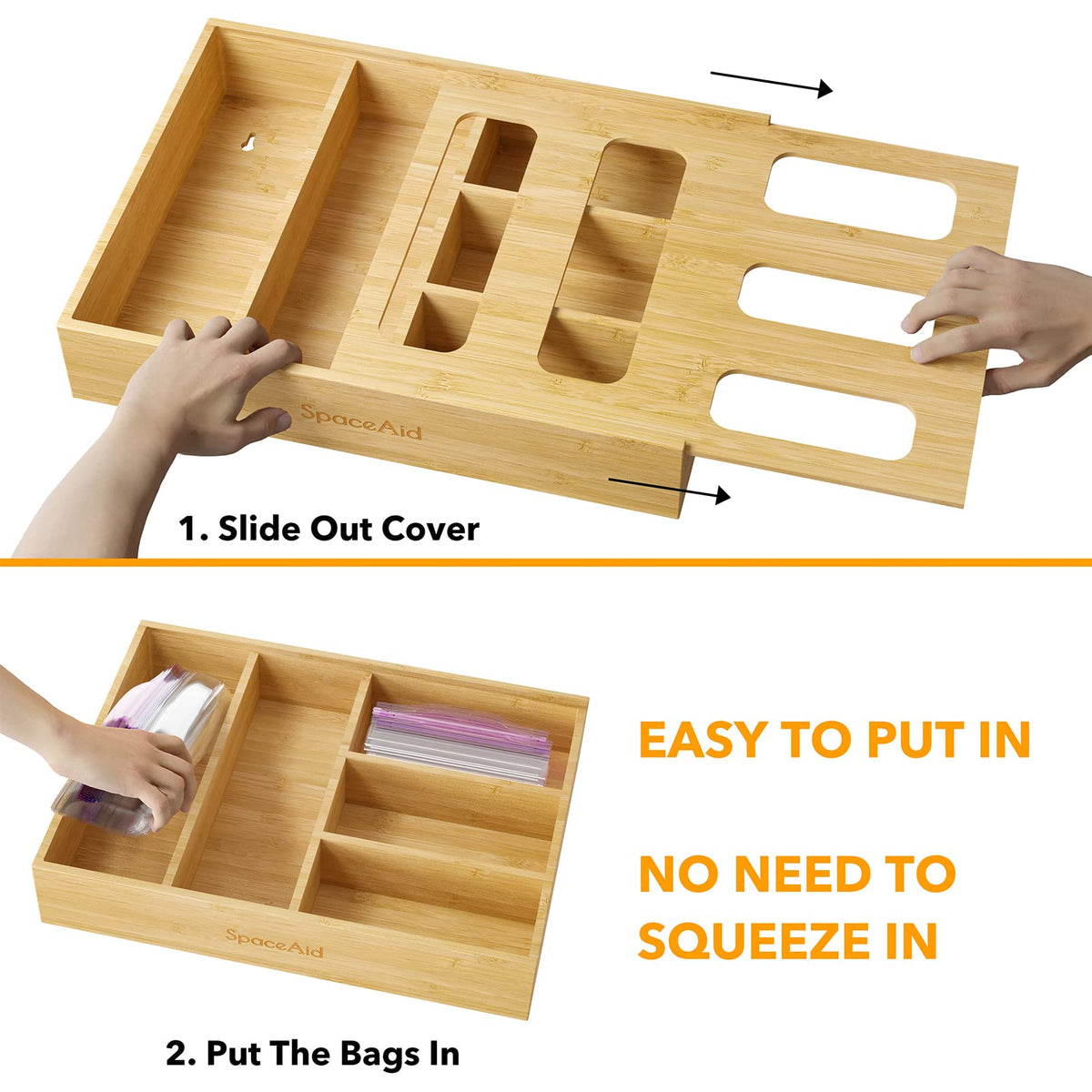 SpaceAid fits gallon, sandwich, and snack bags neatly