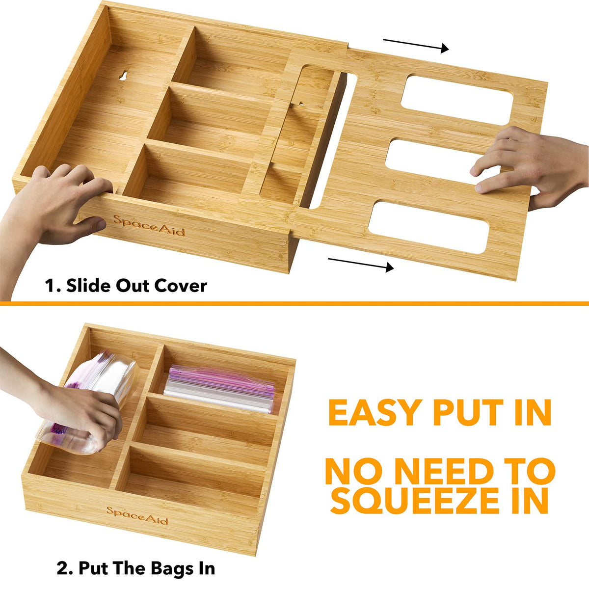 SpaceAid compact bamboo organizer fits standard drawers.