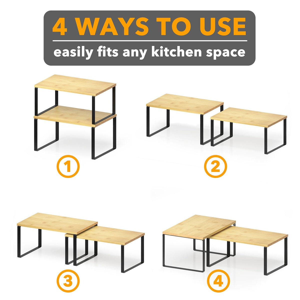 SpaceAid durable bamboo construction supports cans and cookbooks.