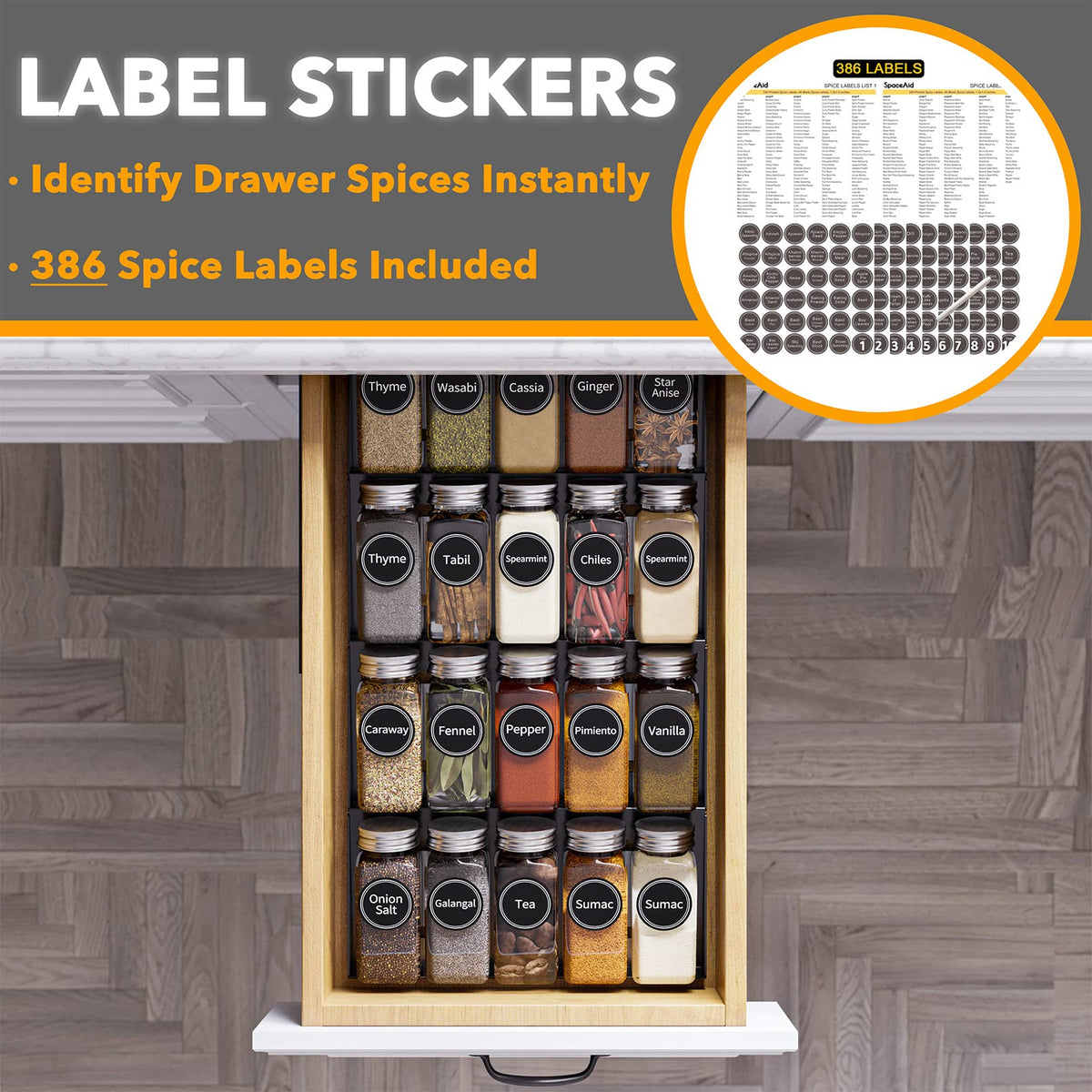SpaceAid four-tier tray inclined for easy spice selection at a glance