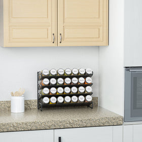 SpaceAid glass spice jars set with airtight caps keep flavors fresher longer.
