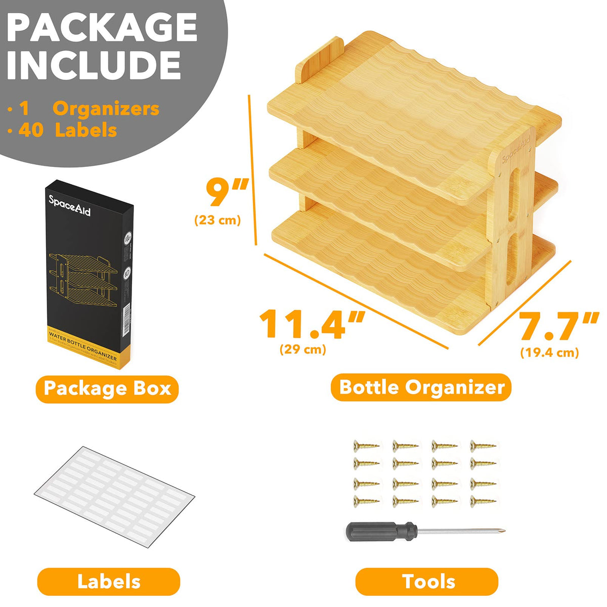 Holds up to nine bottles to maximize cabinet space