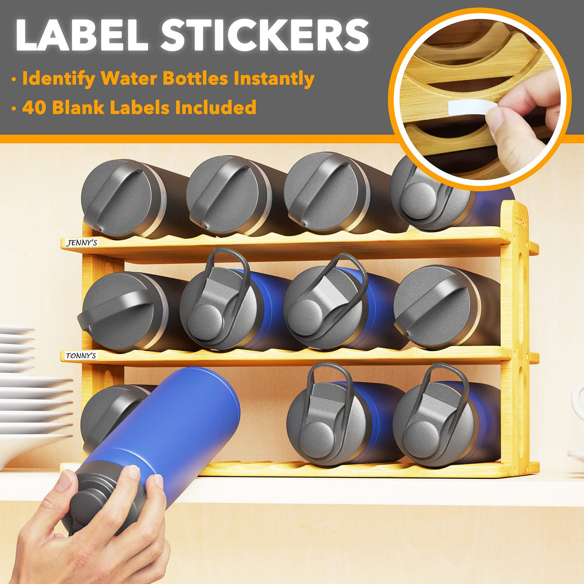 Holds up to 12 bottles in a compact kitchen cabinet with SpaceAid.