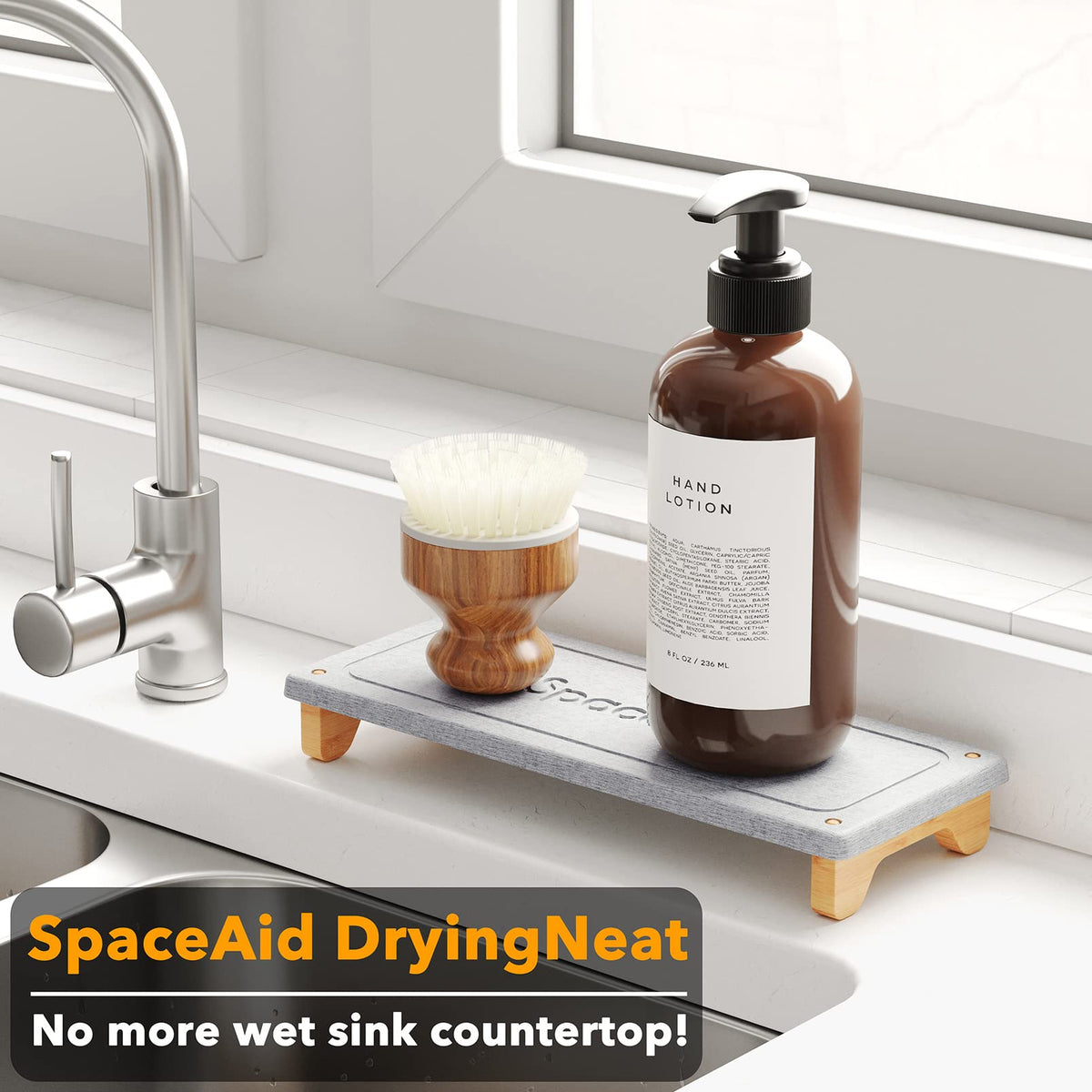 SpaceAid instant dry sink caddy organizes soaps and brushes at a glance.