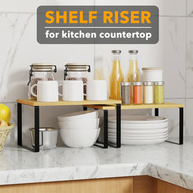 SpaceAid kitchen counter rack elevates spices for quick reach.