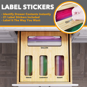 SpaceAid includes 21 label stickers to identify contents at a glance.