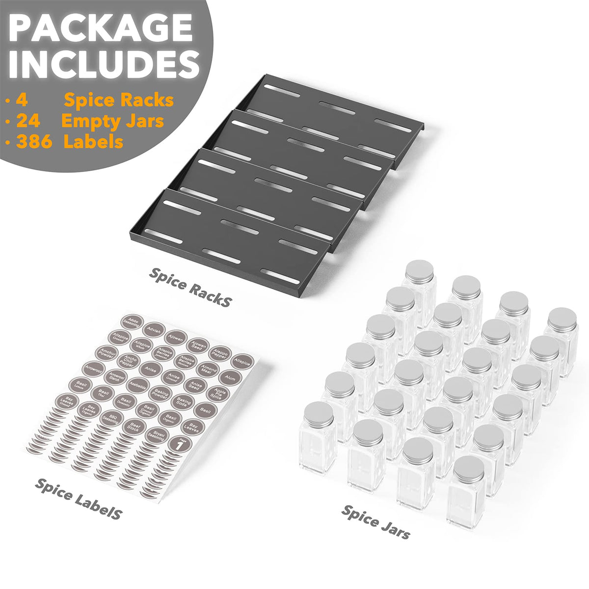 SpaceAid metal airtight caps keep spices fresh longer.
