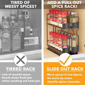 SpaceAid pull-out spice rack bottom panel ensuring cabinet lip clearance