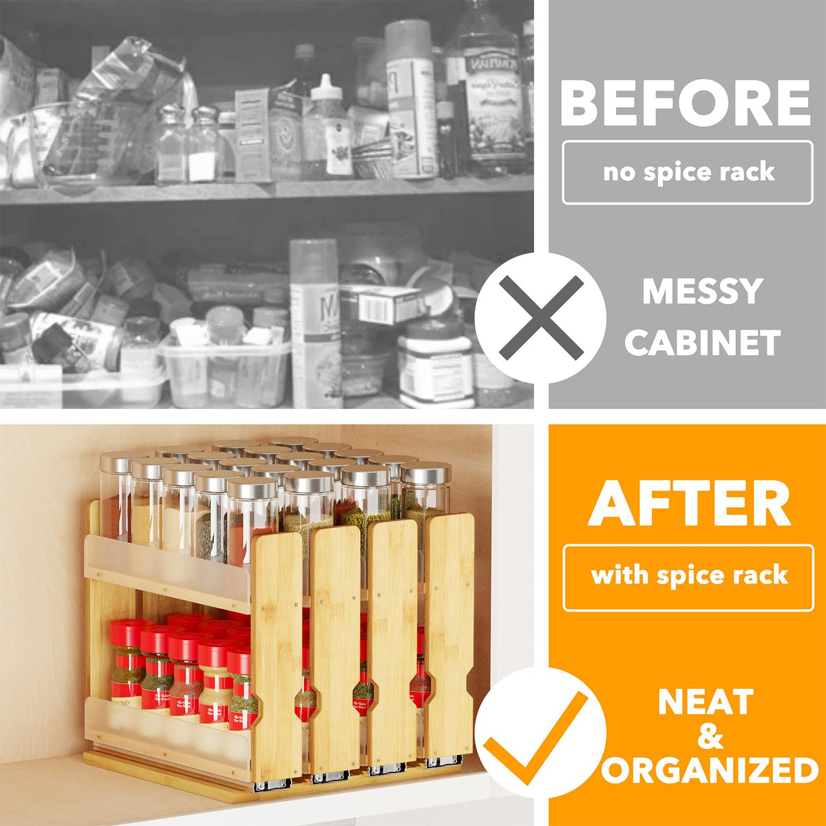 SpaceAid spice drawer with four drawers and 2-wide configuration for compact efficiency.