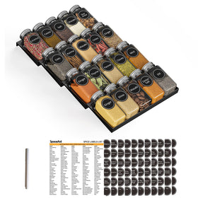 SpaceAid Spice Drawer Organizer with 20 jars neatly displayed for quick access