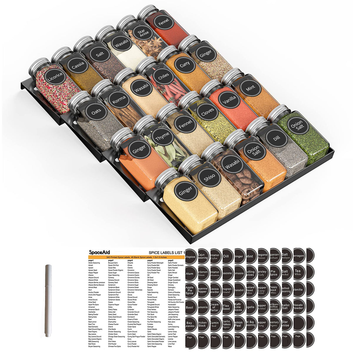 SpaceAid spice drawer organizer with a four-tier tray for easy access.