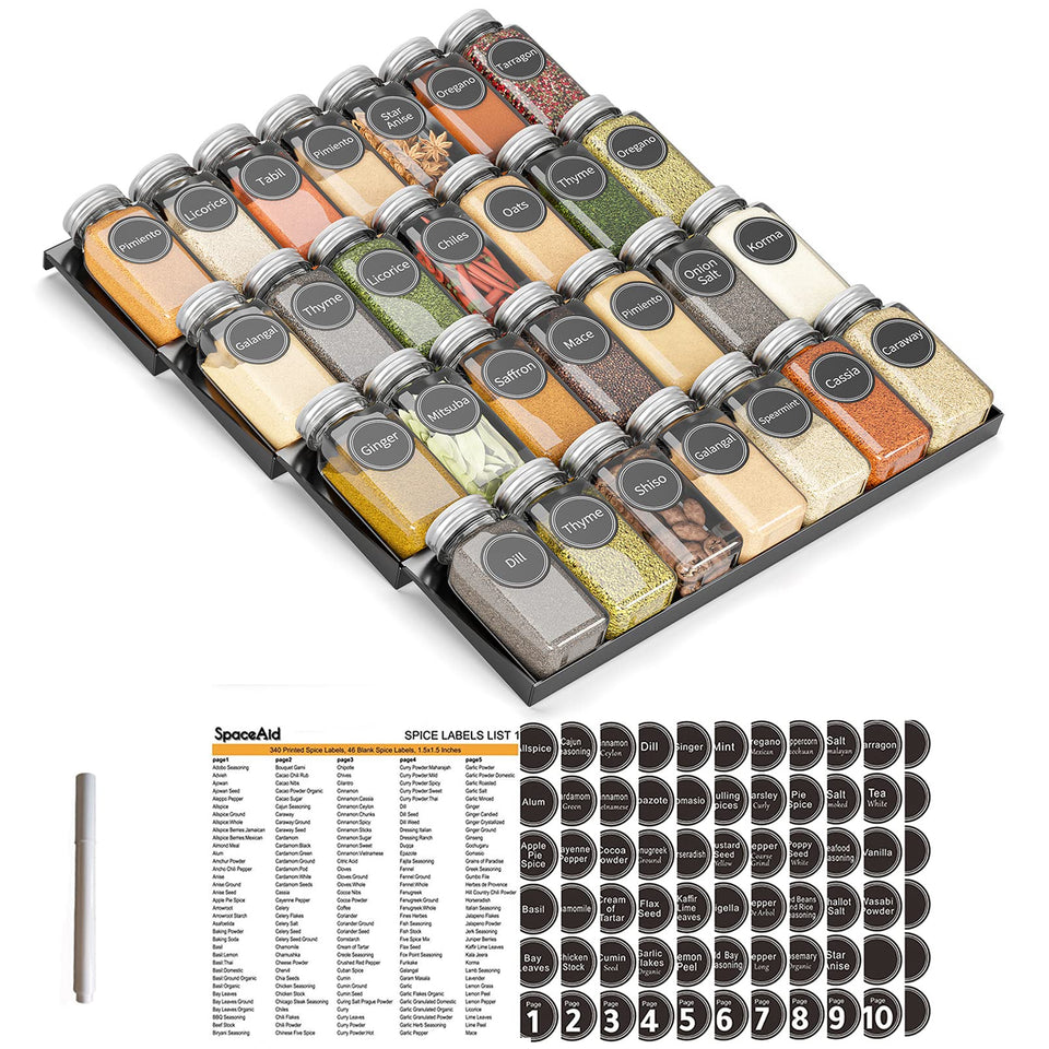 SpaceAid spice drawer organizer in a kitchen drawer, keeps spices neatly arranged for easy access.