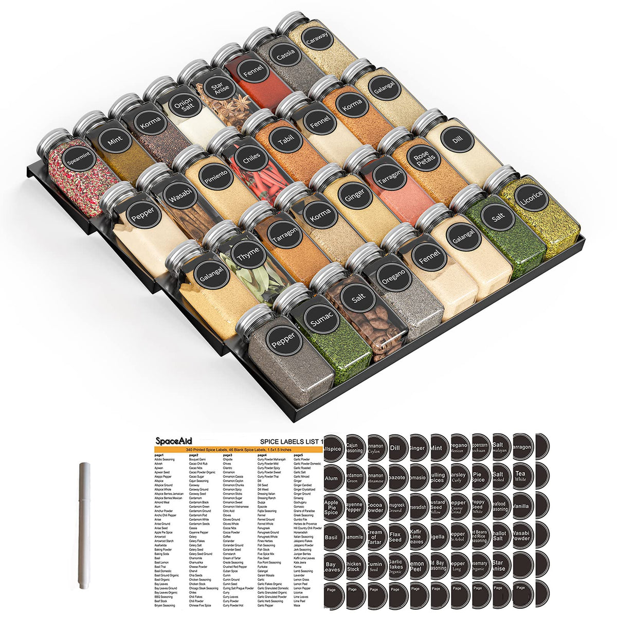 SpaceAid spice drawer setup highlights organized storage for quick cooking.
